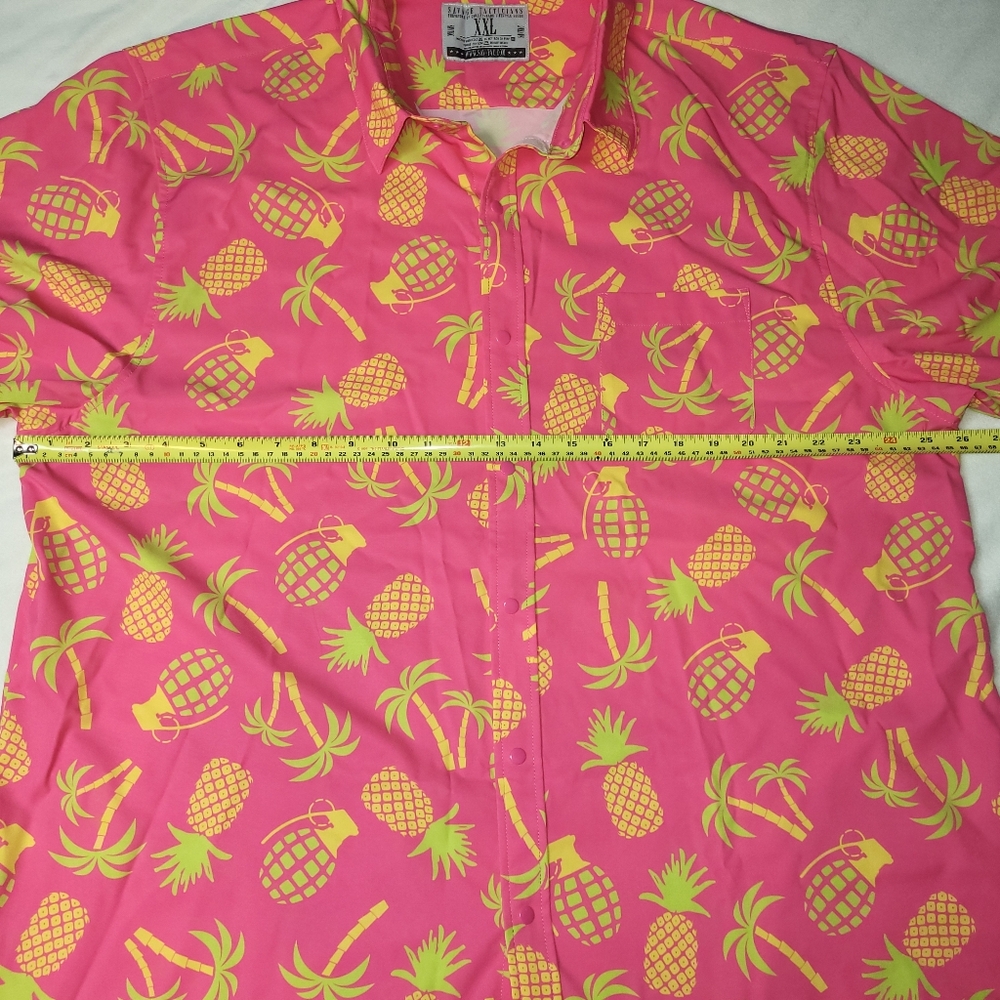 Savage Tactitians Hawaiian Shirt Men's Size‎ XXL Bright Pink Pineapples - Picture 3 of 5